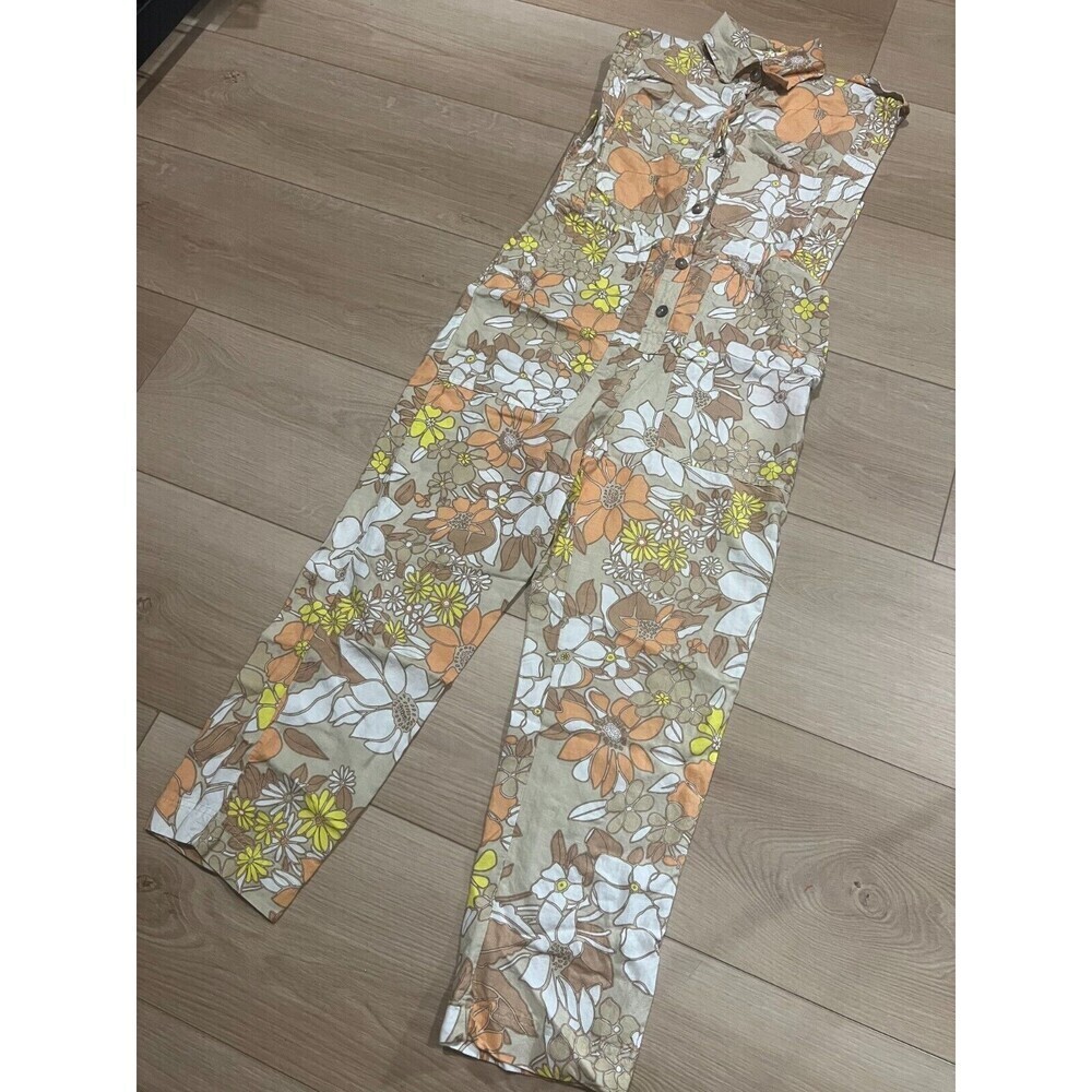 Current Air Sleeveless Utility Button Down Jumpsuit Womens Size XS Multi Boho - Picture 3 of 10